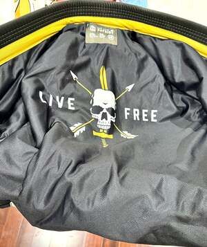 War Tribe Patriot BJJ Gi - Black with Yellow Accents and Skull Graphic, sz AO
